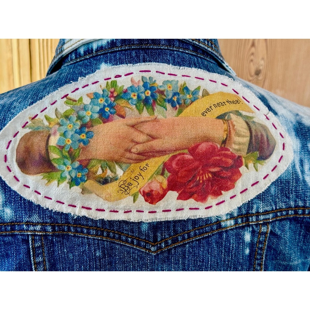 Puppy Love patch & embroidered Jean Jacket MUDD brand size S cottagecore style - Picture 5 of 12